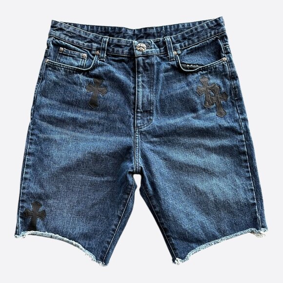 Chrome Hearts Blue & Black Cross Patch Denim Jean Shorts - Picture 1 of 6